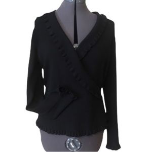 Jones New York Black Knit Ruffle Wrap Sweater Size Medium